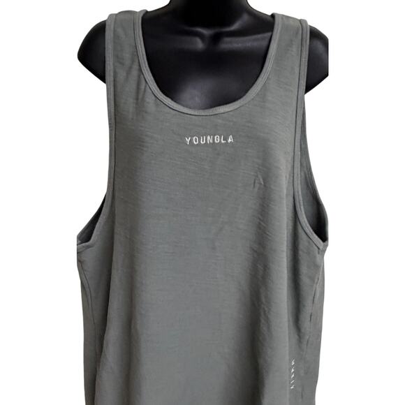 YoungLA Mens Gray Athletic Tank Top Size Large L Gym Training Muscle Shirt EUC - Picture 2 of 9